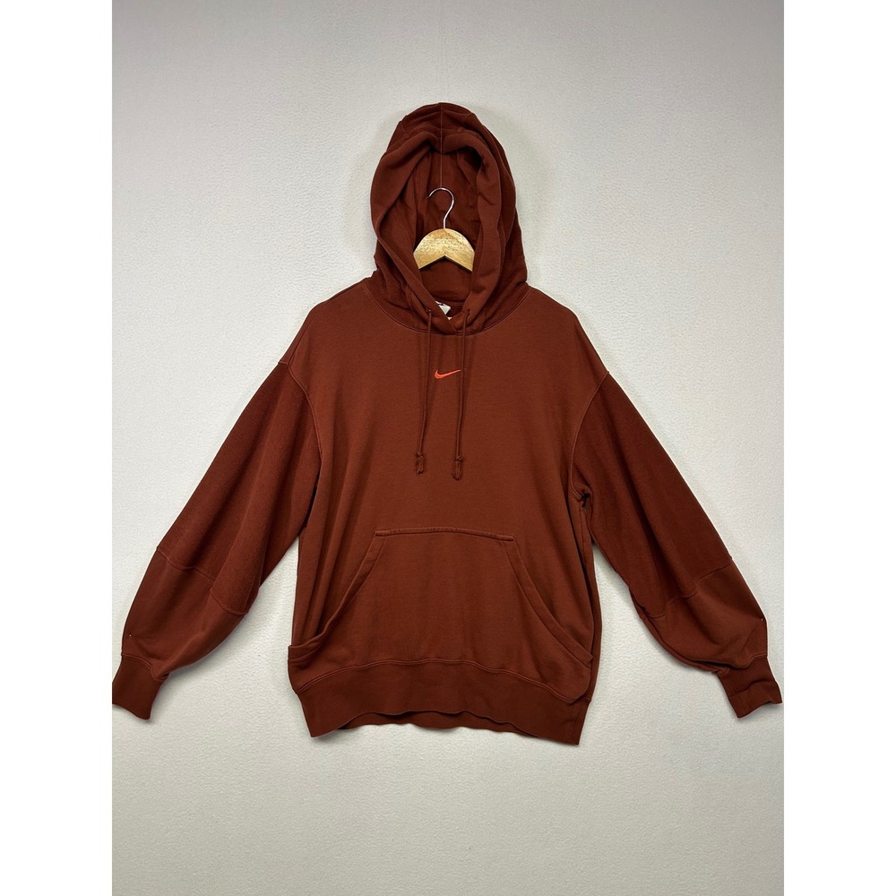 Streetwear Gorpcore Nike Mens S Tall Rust Brown Center Mini Swoosh Hoodie